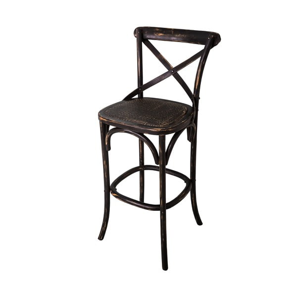 Črn barski stol iz masivnega bresta (višina sedeža 78 cm) – Antic Line