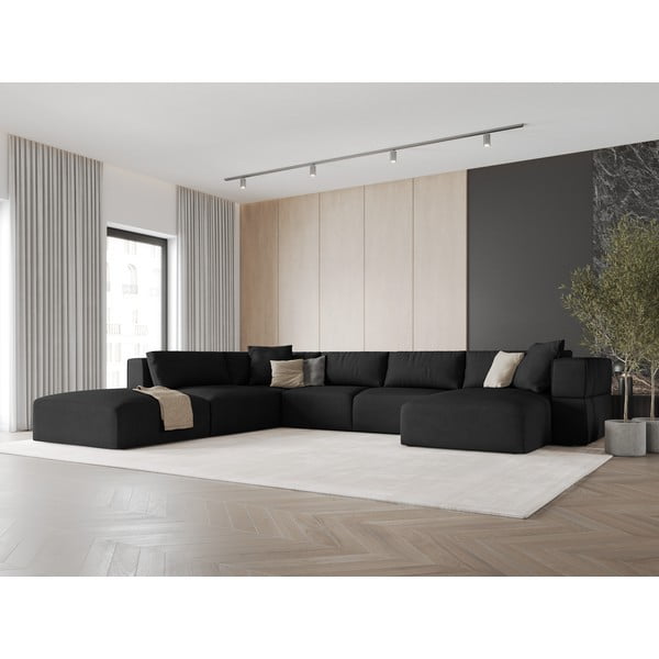 Črna kotna sedežna garnitura (levi kot/v obliki črke "U") Esther – Milo Casa-image-1