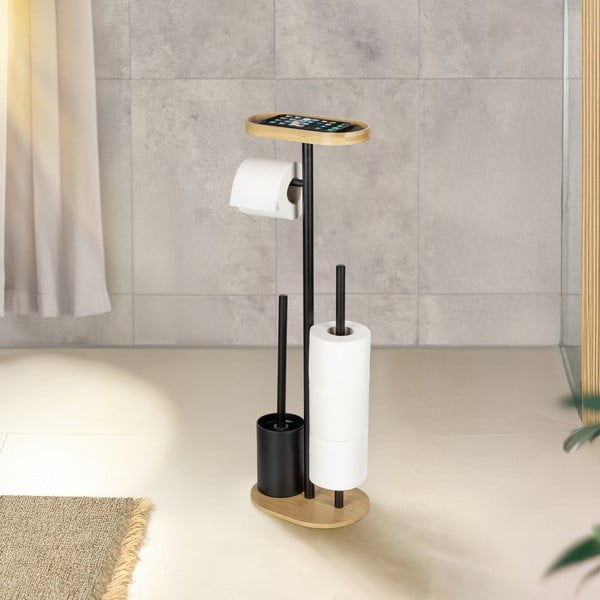 Črno/naravno jekleno stojalo za WC papir z WC ščetko Pomarolo – Wenko-image-1