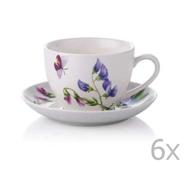 Komplet 6 porcelanastih skodelic za čaj s krožniki Rodianos