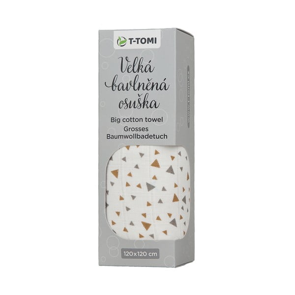 Bombažna otroška brisača T-TOMI Tetra Beige Triangles, 120 x 120 cm-image-1