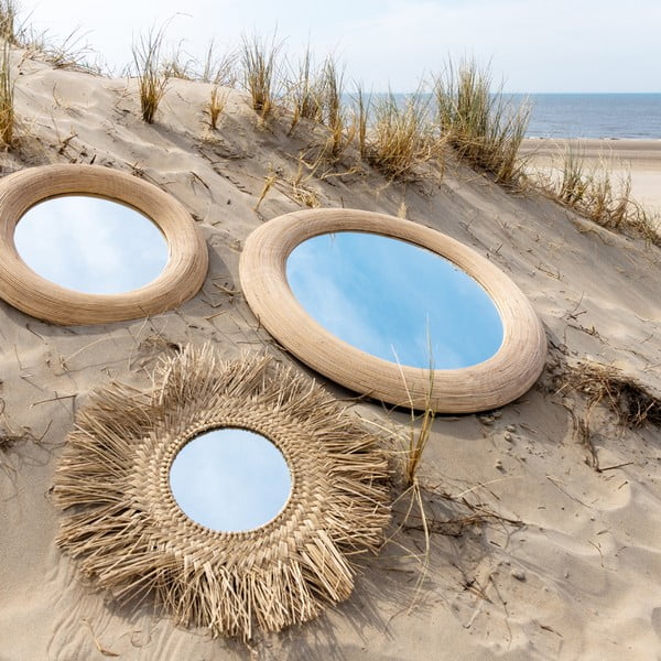 Stensko ogledalo z okvirjem iz ratana ø 109,5 cm Piedre – Light & Living-image-2