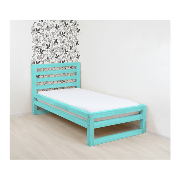 Turkizno modra lesena enojna postelja Benlemi DeLuxe, 190 x 80 cm