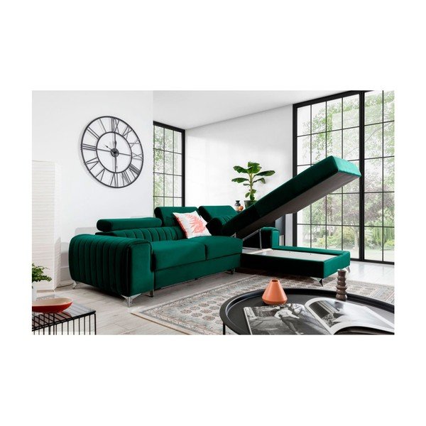 Zelena žametna raztegljiva/s prostorom za shranjevanje kotna sedežna garnitura (desni kot/z ležalnikom) Grayson – ELTAP-image-3