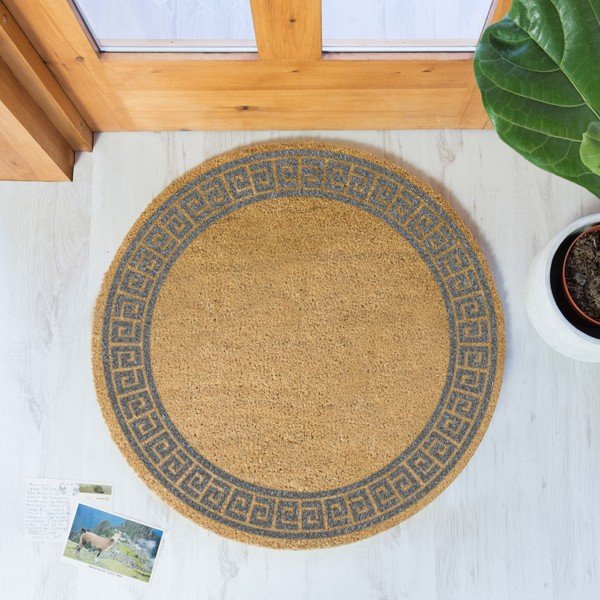 Siva okrogla preproga iz naravnega kokosovega vlakna Artsy Doormats Greek Border, ⌀ 70 cm-image-1