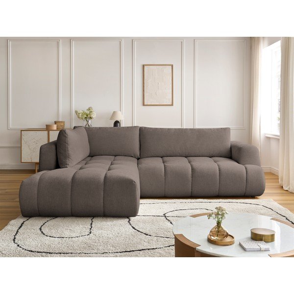 Sivorjava raztegljiva/s prostorom za shranjevanje kotna sedežna garnitura (levi kot/v obliki črke L) Fuji – Bobochic Paris-image-1