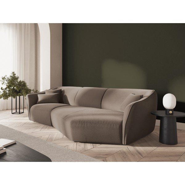 Rjava žametna kotna sedežna garnitura Tokyo – Cosmopolitan Design-image-1