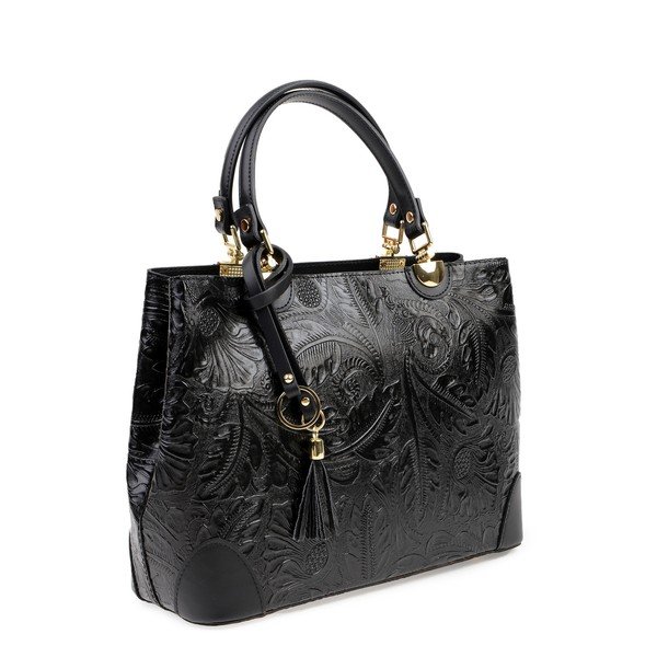Črna usnjena torbica Carla Ferreri Floral-image-2