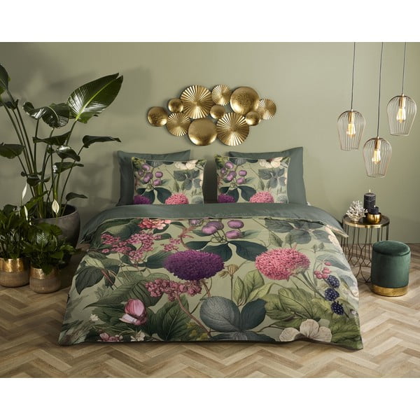 Kaki zelena enojna podaljšana posteljnina iz bombažnega satena 140x220 cm Onaz – Descanso-image-1