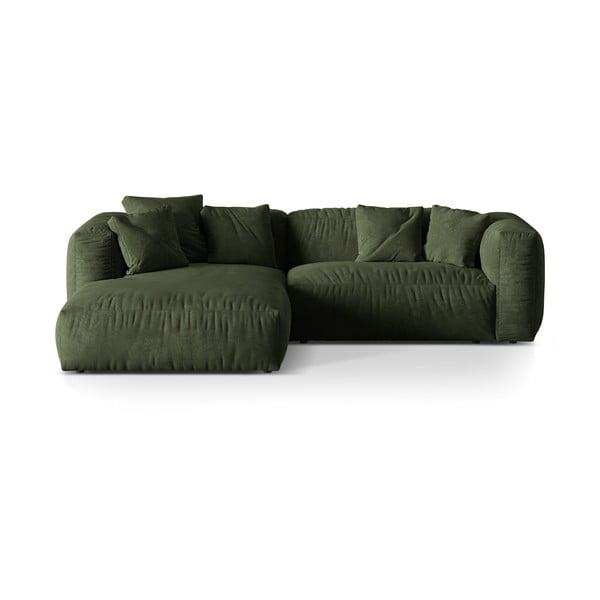 Zelena žametna kotna sedežna garnitura (levi kot/z ležalnikom) Martina – Micadoni 