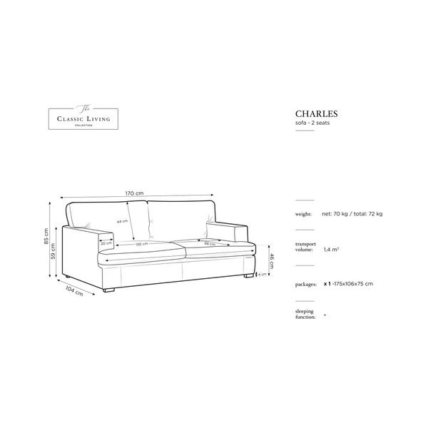 Windsor & Co Zofe Daphne siva zofa, 170 cm-image-3