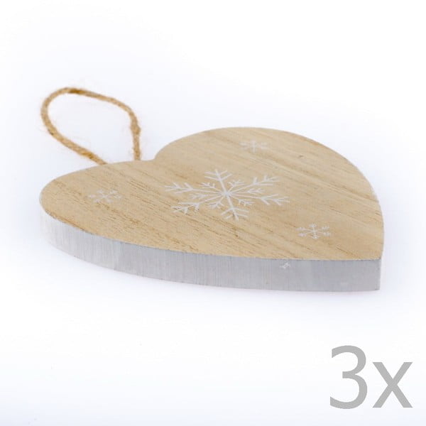Komplet 3 lesenih visečih srčkov Dakls Snowflake, višina 11 cm
