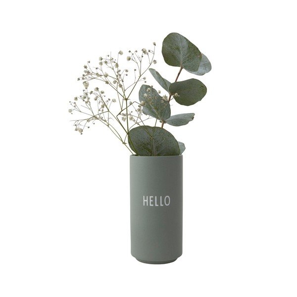 Zelena porcelanasta vaza Design Letters Hello, višina 11 cm-image-2