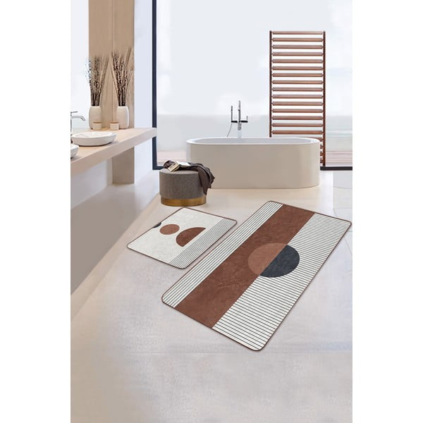 Bele/rjave kopalniške preproge v kompletu 2 ks 60x100 cm – Mila Home-image-1