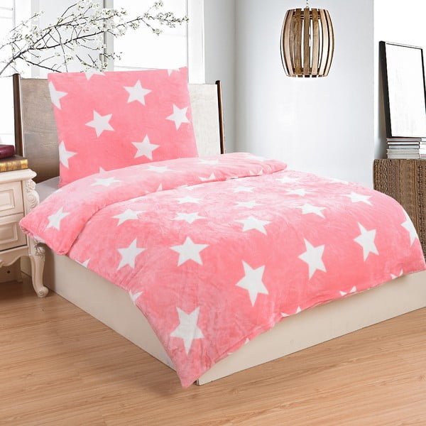 Svetlo rožnata mikroplišasta posteljnina My House Stars, 140 x 200 cm