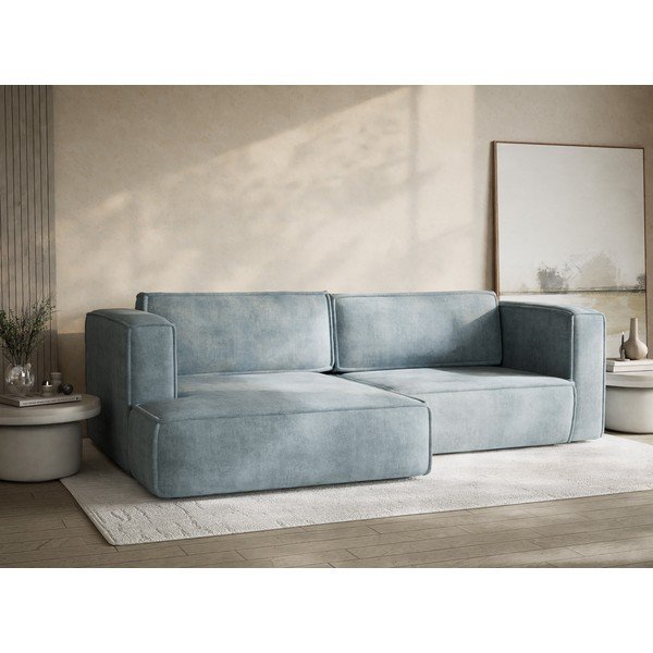 Svetlo modra raztegljiva/s prostorom za shranjevanje kotna sedežna garnitura iz šenilje (levi kot/z ležalnikom) Velto – Maison de Rêve-image-4