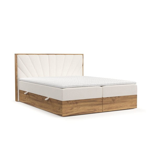 Boxspring postelja s prostorom za shranjevanje v kremno beli in naravni barvi 180x200 cm Asahi – Maison de Rêve