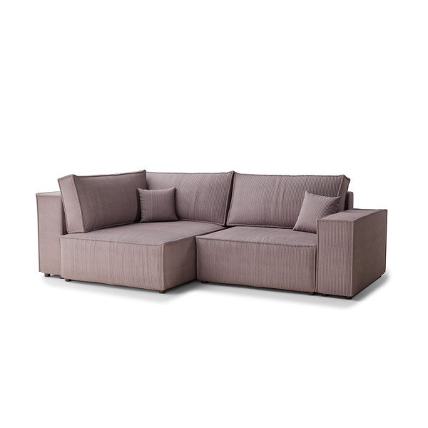 Vijolična raztegljiva/s prostorom za shranjevanje kotna sedežna garnitura iz rebrastega žameta (levi kot/v obliki črke L) Tonga – Maison de Rêve