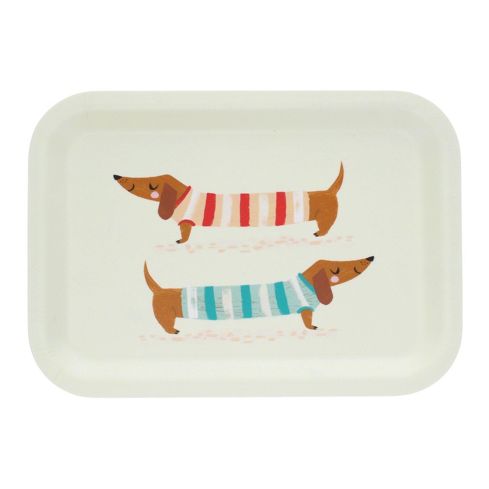 Kremno bel lesen otroški pladenj Sausage dog