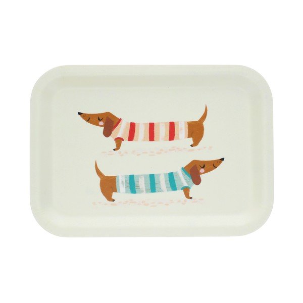 Kremno bel lesen otroški pladenj 20x28 cm Sausage dog – Rex London