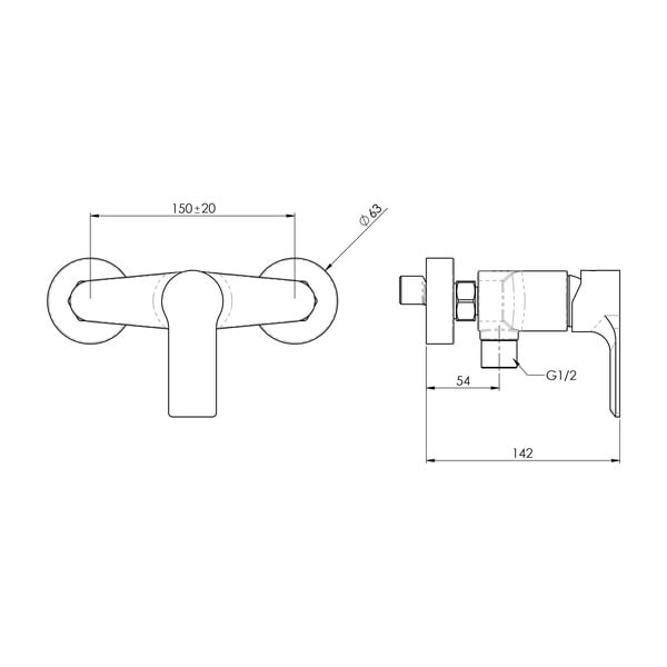 Mat črna stenska armatura za tuš (1 izhod) Pax – Sapho-image-1