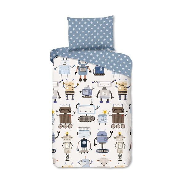 Modra/bež enojna bombažna otroška posteljnina 140x200 cm Robo – Good Morning