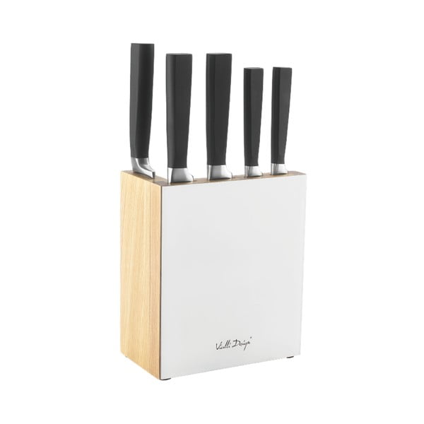 Komplet 5 nožev z belim stojalom Vialli Design Fino