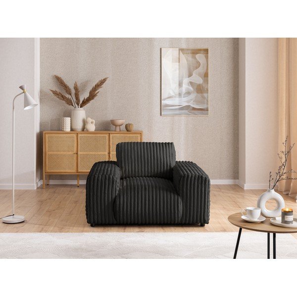 Temno siv fotelj iz rebrastega žameta Justin – Ropez-image-1