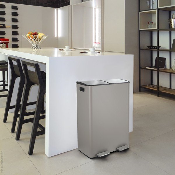 Sivorjav jeklen koš za smeti za ločevanje odpadkov s pedalom 2x30 l Aliya – Spirella-image-1