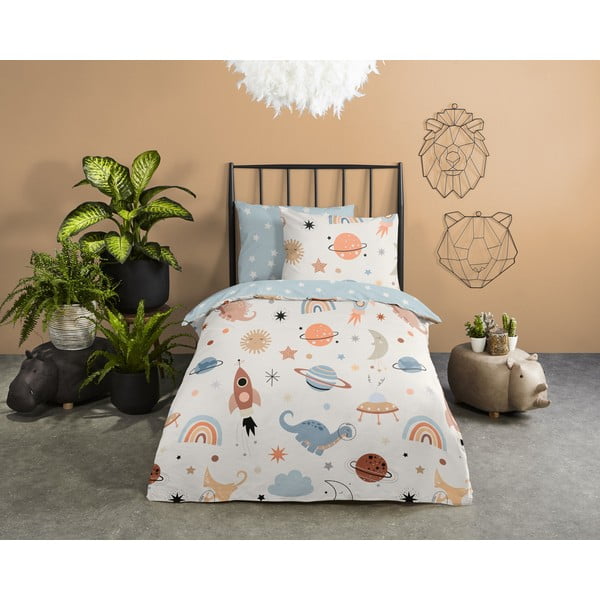 Modra/bež enojna bombažna otroška posteljnina 140x200 cm Eclips – Good Morning-image-1