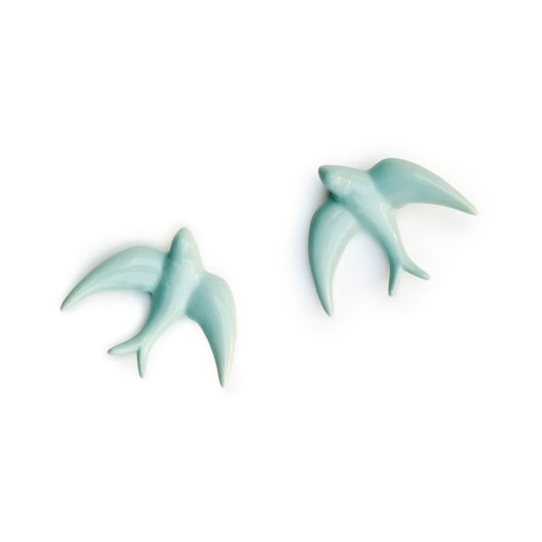 Komplet 2 ročno izdelanih svetlo modrih porcelanastih stenskih okraskov Velvet Atelier Golondrinas-image-2