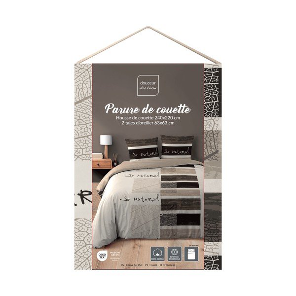 Rjava 3-delna bombažna posteljnina za zakonsko posteljo/podaljšana 240x220 cm So Natural – douceur d'intérieur-image-2