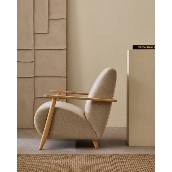 Bež/kremno bel fotelj iz šenilje Meghan – Kave Home-image-2