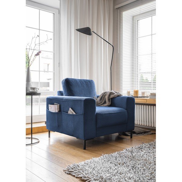 Temno moder fotelj iz rebrastega žameta Lofty Lilly – Miuform-image-2