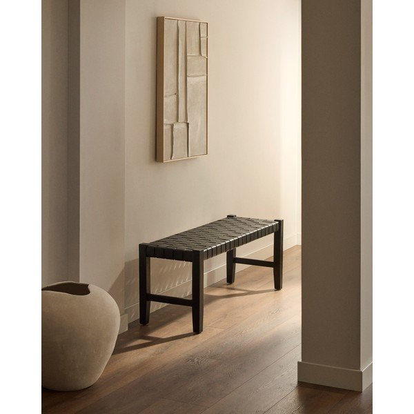 Črna usnjena klop Calixta – Kave Home-image-1