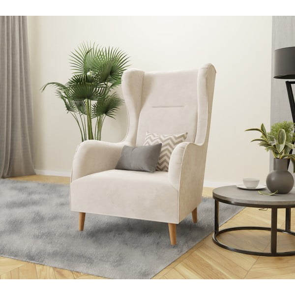 Kremno bel žameten fotelj z naslonom Carole – Ropez-image-3