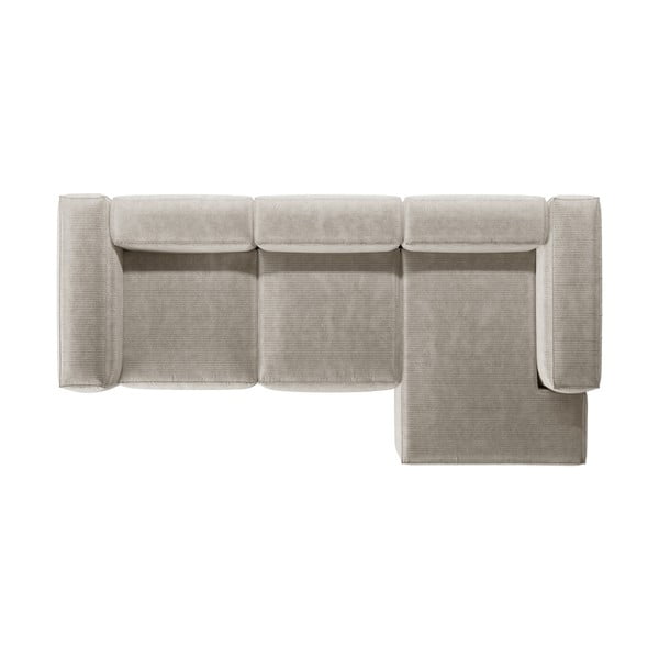 Bež kotna sedežna garnitura iz rebrastega žameta (desni kot/z ležalnikom) Bergamo – Cosmopolitan Design-image-3