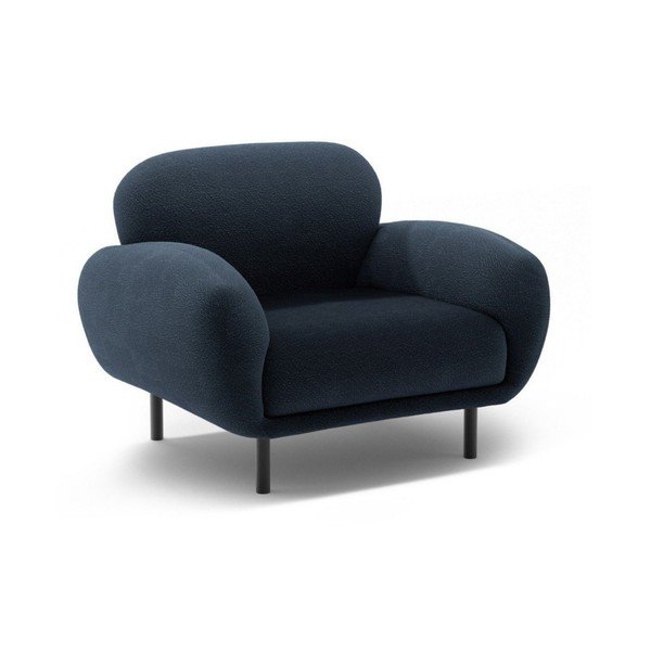 Temno moder fotelj iz tkanine bouclé Poppy – Micadoni 