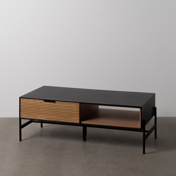 Črna mizica v jesenovem dekorju 60x124 cm Orleans – Ixia-image-1