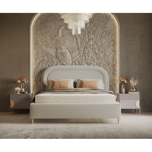 Kremno bela oblazinjena zakonska postelja s prostorom za shranjevanje z letvenim dnom 140x200 cm Mija – Maison de Rêve-image-4