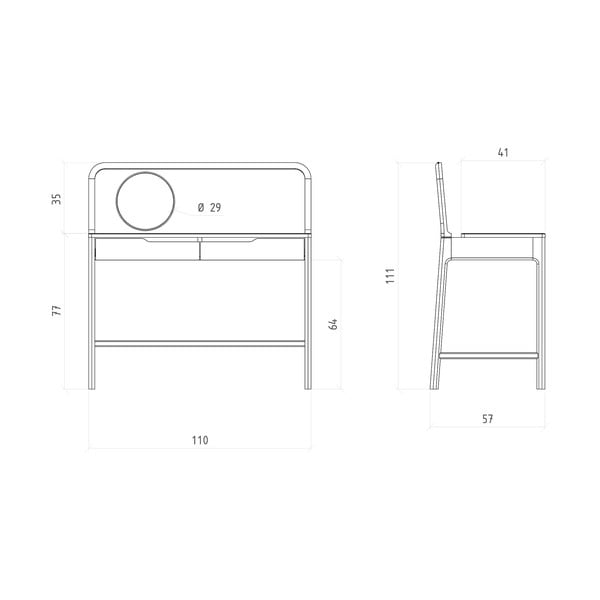 Kozmetična miza iz masivnega hrasta 57x110 cm Twig – The Beds-image-4