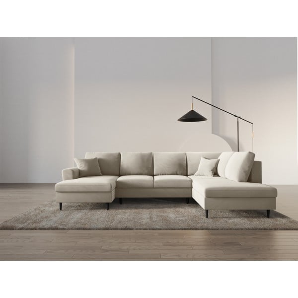 Bež žametna raztegljiva kotna sedežna garnitura s prostorom za shranjevanje (desni kot/v obliki črke "U") Kyoto – Cosmopolitan Design-image-2