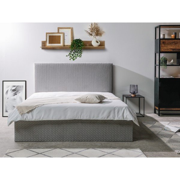 Svetlo siva oblazinjena zakonska postelja s prostorom za shranjevanje in letvenim dnom 160x200 cm Adele - Bobochic Paris-image-2