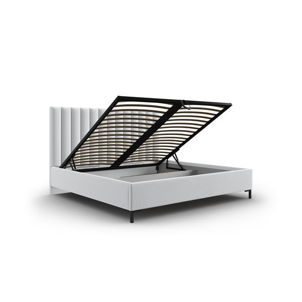 Svetlo siva oblazinjena zakonska postelja s prostorom za shranjevanje z letvenim dnom 160x200 cm Casey – Mazzini Beds-image-3