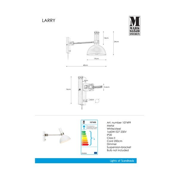 Bela stenska svetilka Markslöjd Larry-image-3