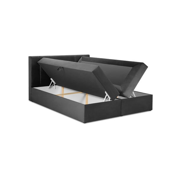 Temno siva žametna zakonska postelja Mazzini Beds Afra, 200 x 200 cm-image-3
