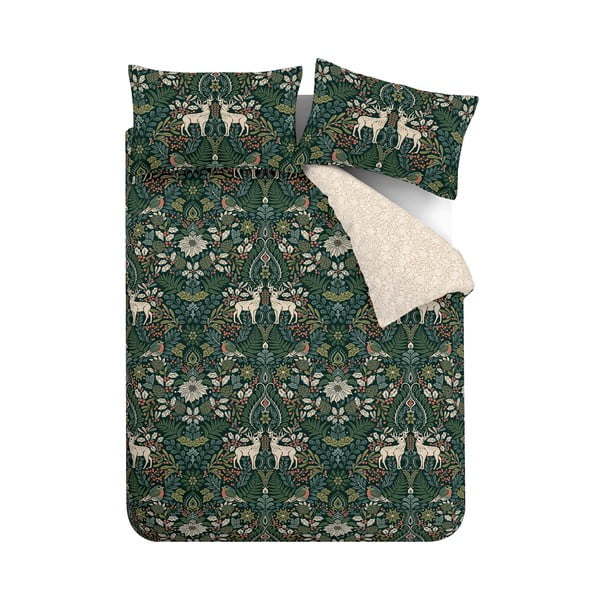 Temno zelena/kremno bela posteljnina za zakonsko posteljo 200x200 cm Majestic Stag – Catherine Lansfield