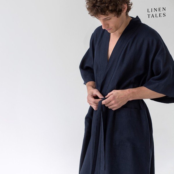 Temno moder lanen kopalni plašč velikosti S/M Summer – Linen Tales-image-1