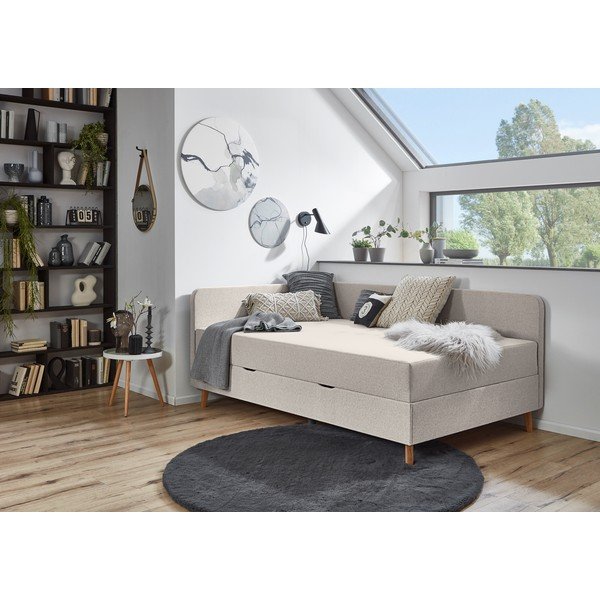 Bež oblazinjena postelja s prostorom za shranjevanje 90x200 cm Cabana – Meise Möbel-image-1