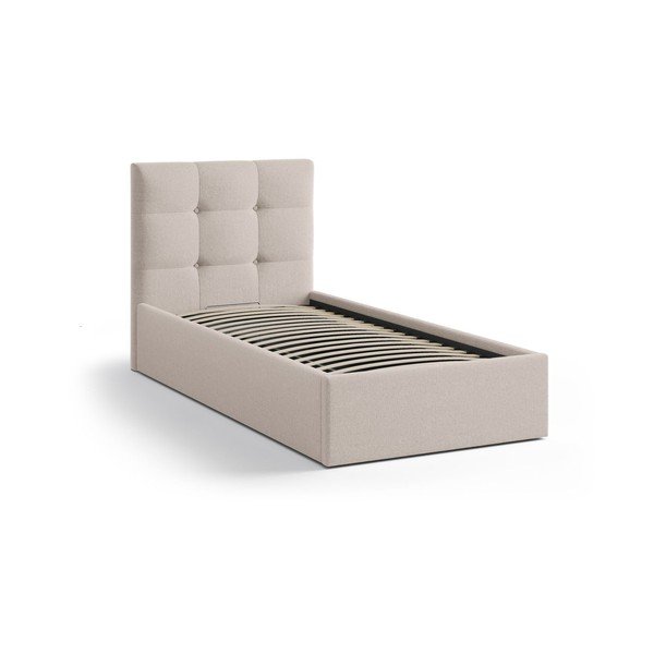 Svetlo rjava oblazinjena postelja s prostorom za shranjevanje in z letvenim dnom 90x200 cm Phaedra – Micadoni -image-2